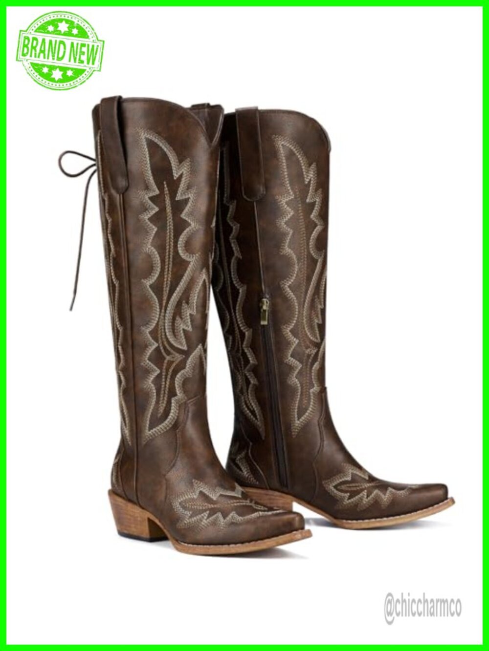 Wide Calf Cowboy Boots Lace Up Knee High Western Snip Toe Cuban Heel